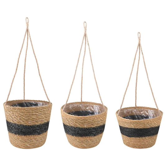Zeegras Plantenmanden 3 pcs Naturel en Zwart Ø26 x 19 cm is nu te koop bij PeponiXL, paradijselijk wonen!