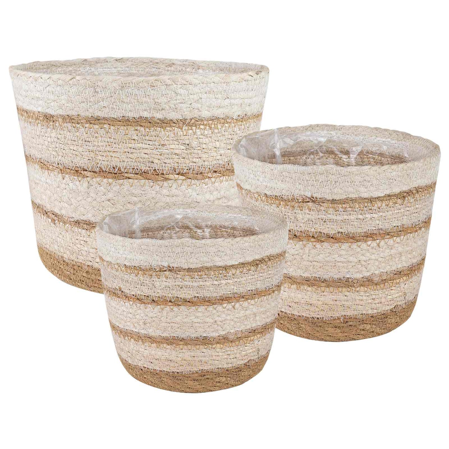 Zeegras Plantenmanden 3 pcs Natuurlijk, Wit en Beige is nu te koop bij PeponiXL, paradijselijk wonen!