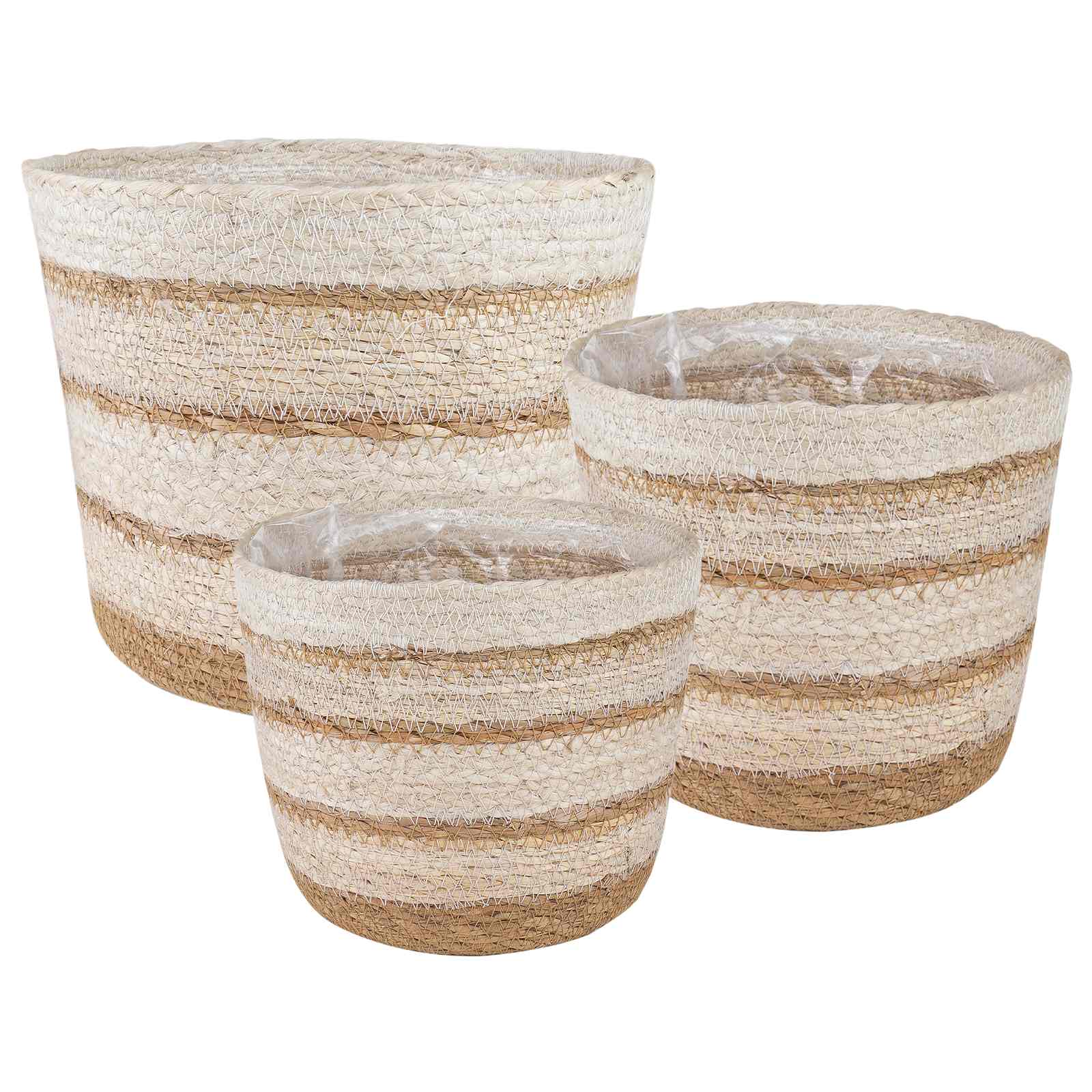 Zeegras Plantenmanden 3 pcs Natuurlijk, Wit en Beige is nu te koop bij PeponiXL, paradijselijk wonen!