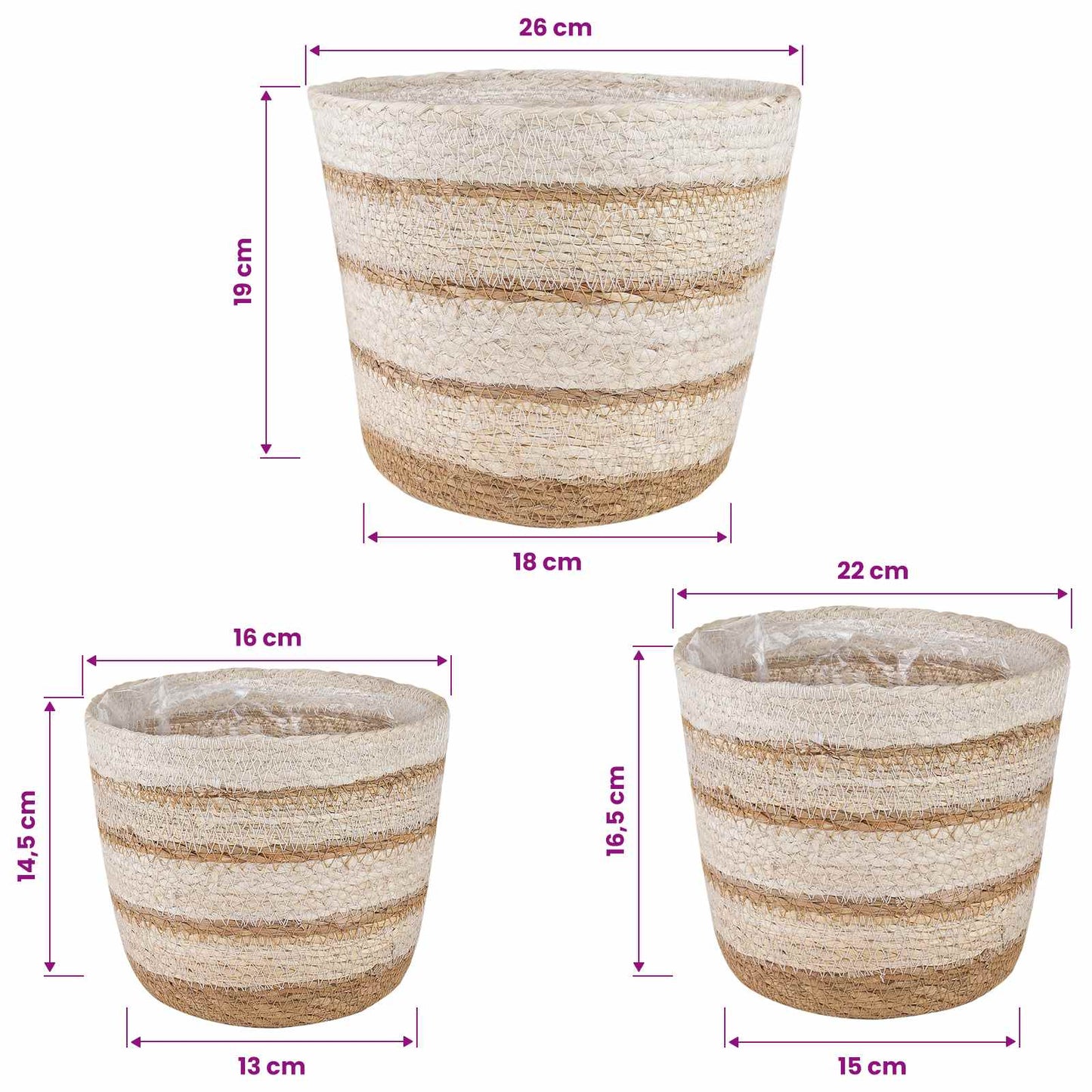 Zeegras Plantenmanden 3 pcs Natuurlijk, Wit en Beige is nu te koop bij PeponiXL, paradijselijk wonen!