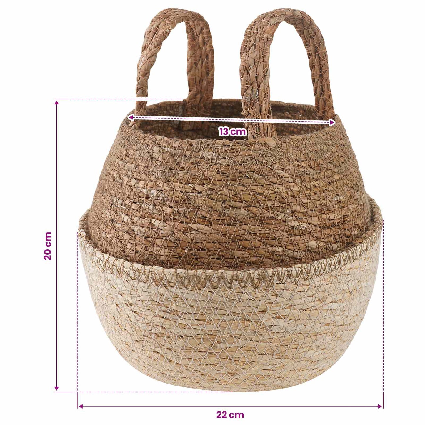 Plantenpot met handvatten Wit Ø 22 x 20 cm 100% Zeegras is nu te koop bij PeponiXL, paradijselijk wonen!