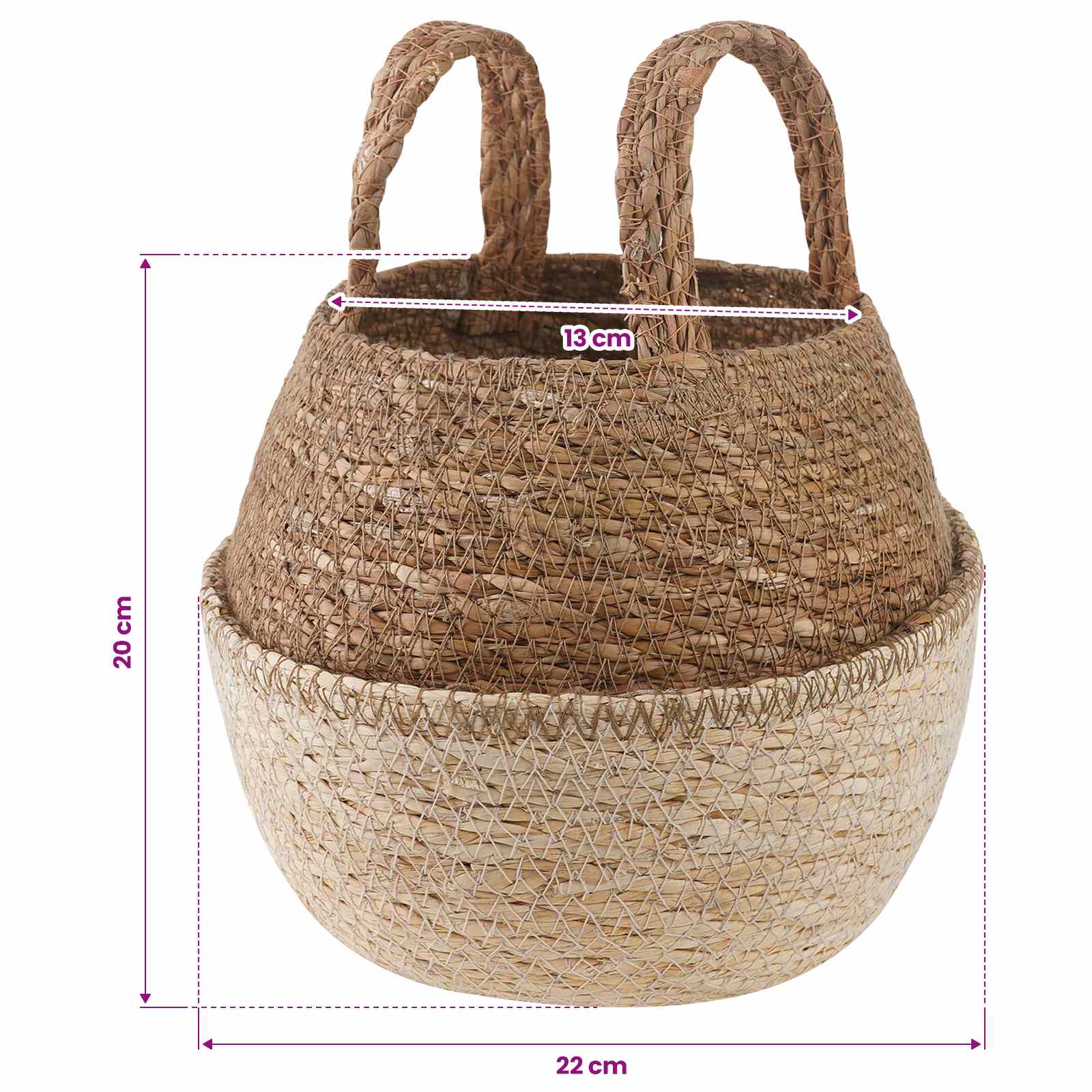 Plantenpot met handvatten Wit Ø 22 x 20 cm 100% Zeegras is nu te koop bij PeponiXL, paradijselijk wonen!