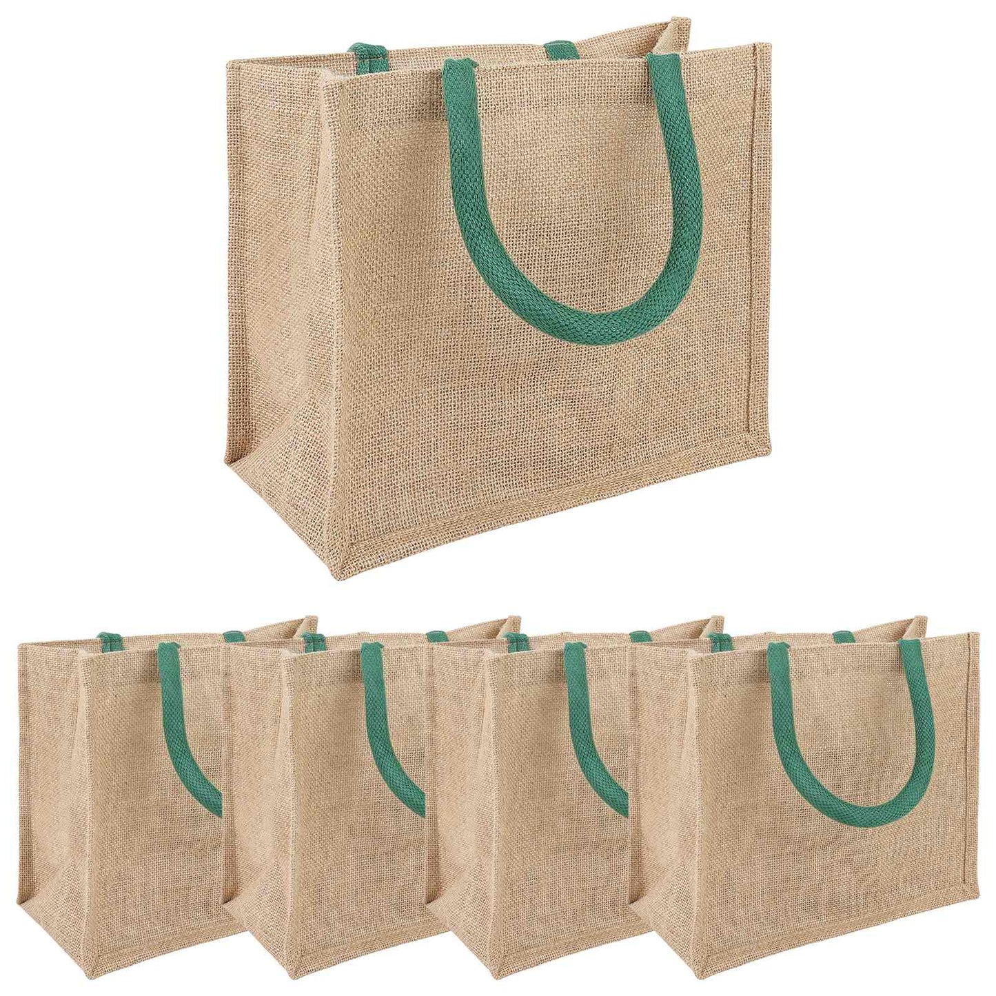 Jute handtassen 5 pcs Natuurlijk en Groen 26 x 22 x 14 cm