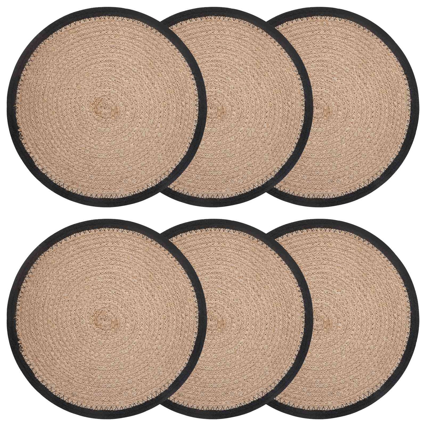 Jute placematten 6 pcs Naturel en Zwart Ø 30 cm 100% Tossa Jute is nu te koop bij PeponiXL, paradijselijk wonen!