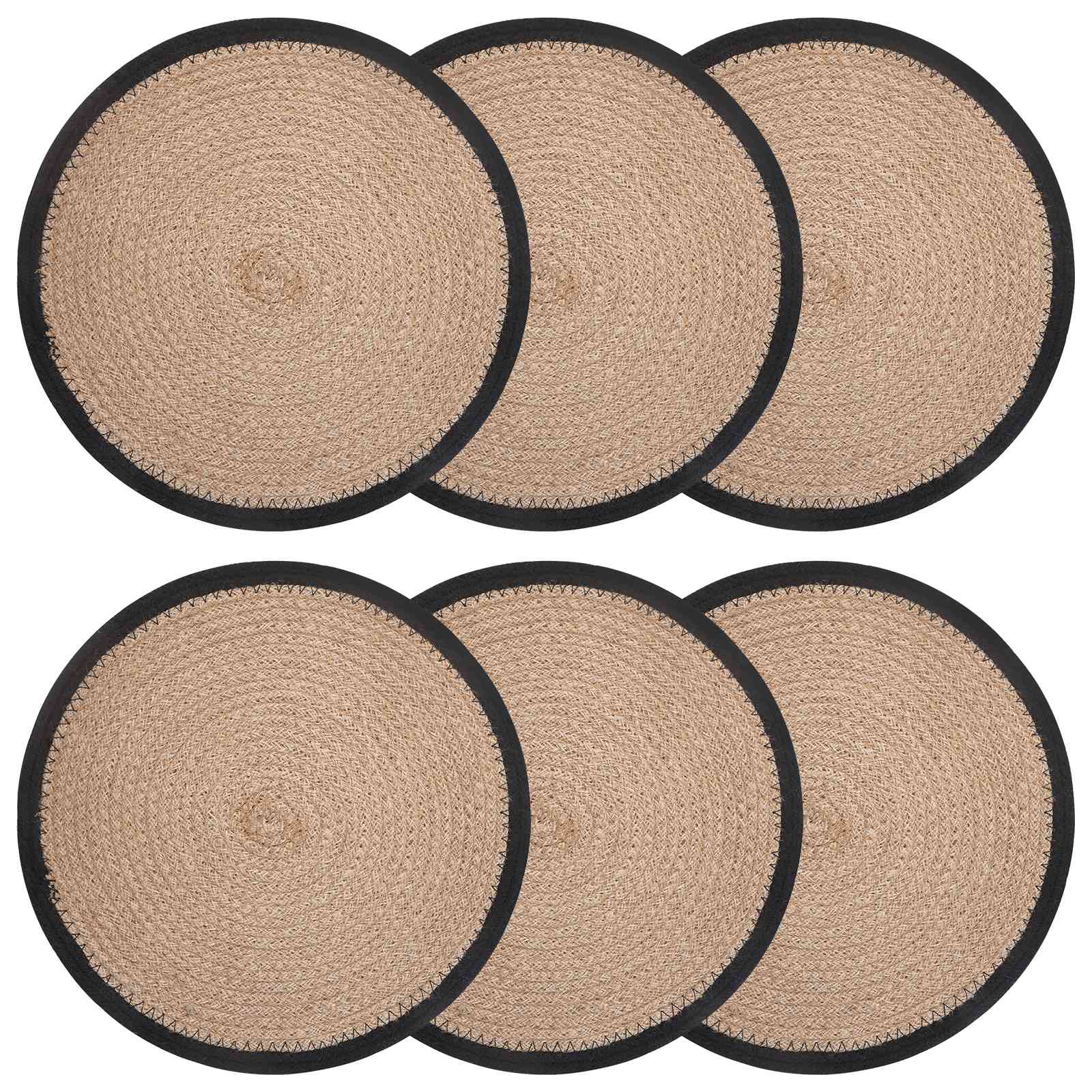 Jute placematten 6 pcs Naturel en Zwart Ø 30 cm 100% Tossa Jute is nu te koop bij PeponiXL, paradijselijk wonen!