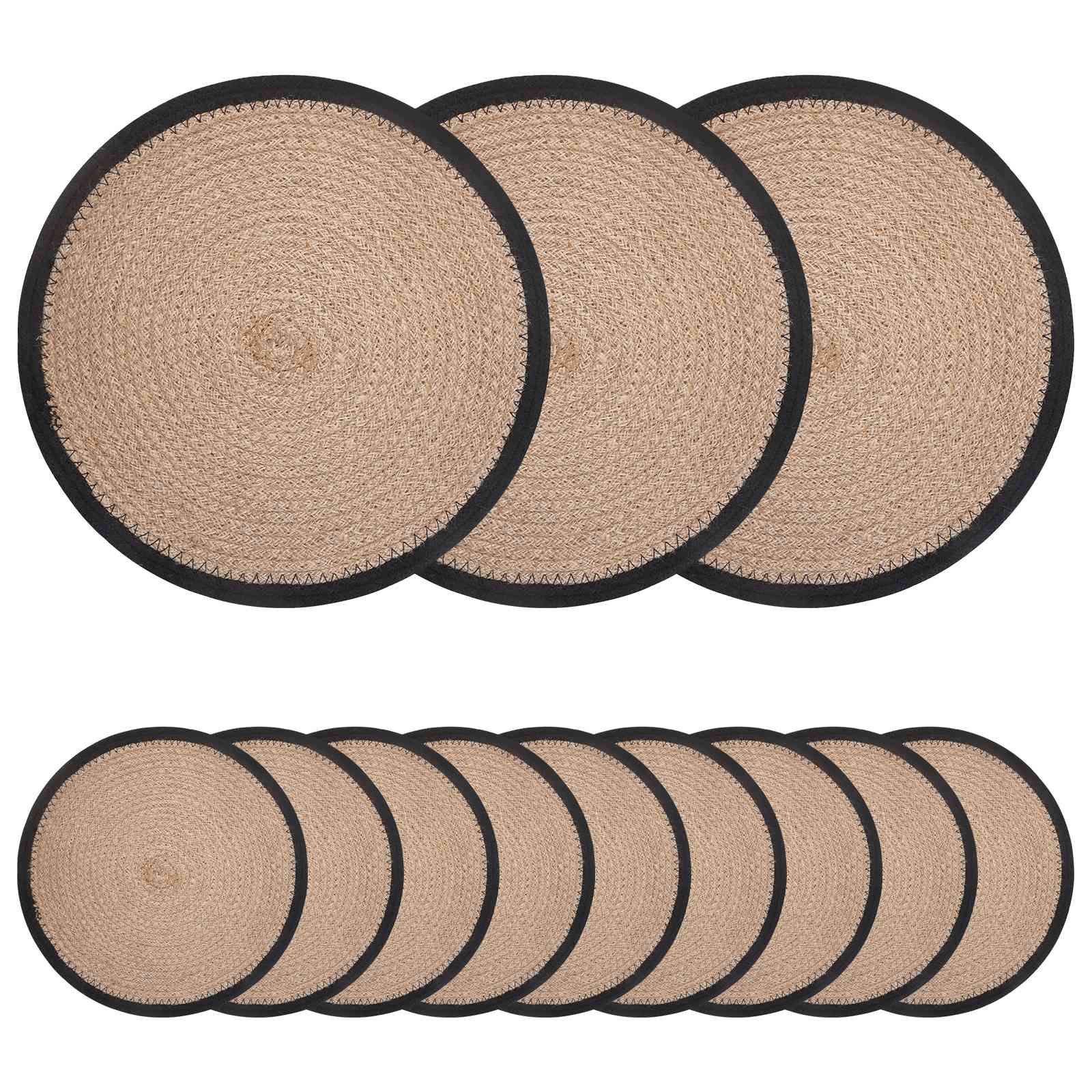 Jute placematten 12 pcs Naturel en Zwart Ø 30 cm is nu te koop bij PeponiXL, paradijselijk wonen!