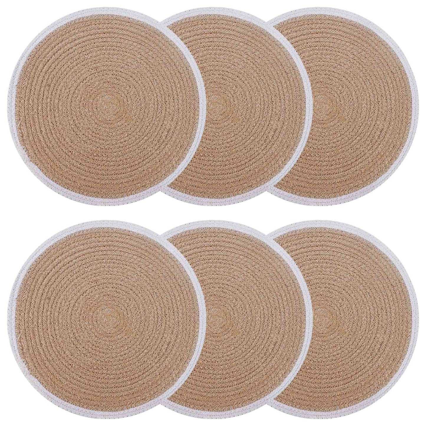 Jute placematten 6 pcs Natuurlijk en Wit Ø 30 cm is nu te koop bij PeponiXL, paradijselijk wonen!