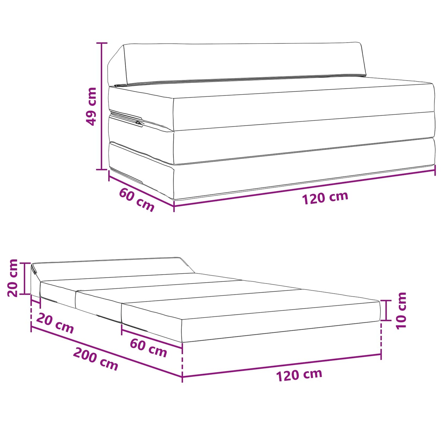 Vouwbare Bankbed Blauw 120 x 60 x 49 cm Stof is nu te koop bij PeponiXL, paradijselijk wonen!