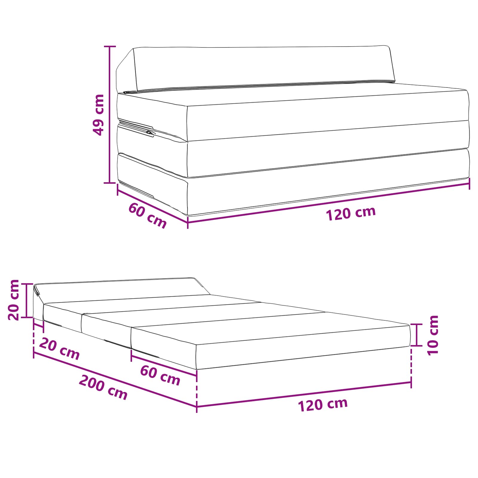 Vouwbare Bankbed Lichtgrijs 120 x 60 x 49 cm Stof is nu te koop bij PeponiXL, paradijselijk wonen!