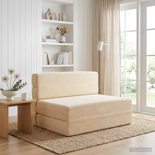 Vouwbare Bankbed Crèmekleurig 70 x 72 x 60 cm Stof is nu te koop bij PeponiXL, paradijselijk wonen!