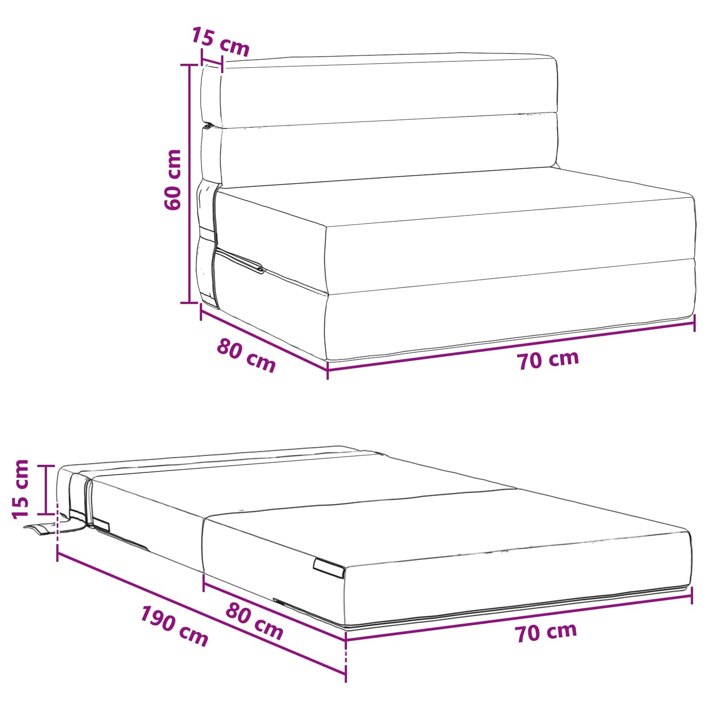 Vouwsofa Bed Zwart 190 x 70 x 15 cm Stof is nu te koop bij PeponiXL, paradijselijk wonen!