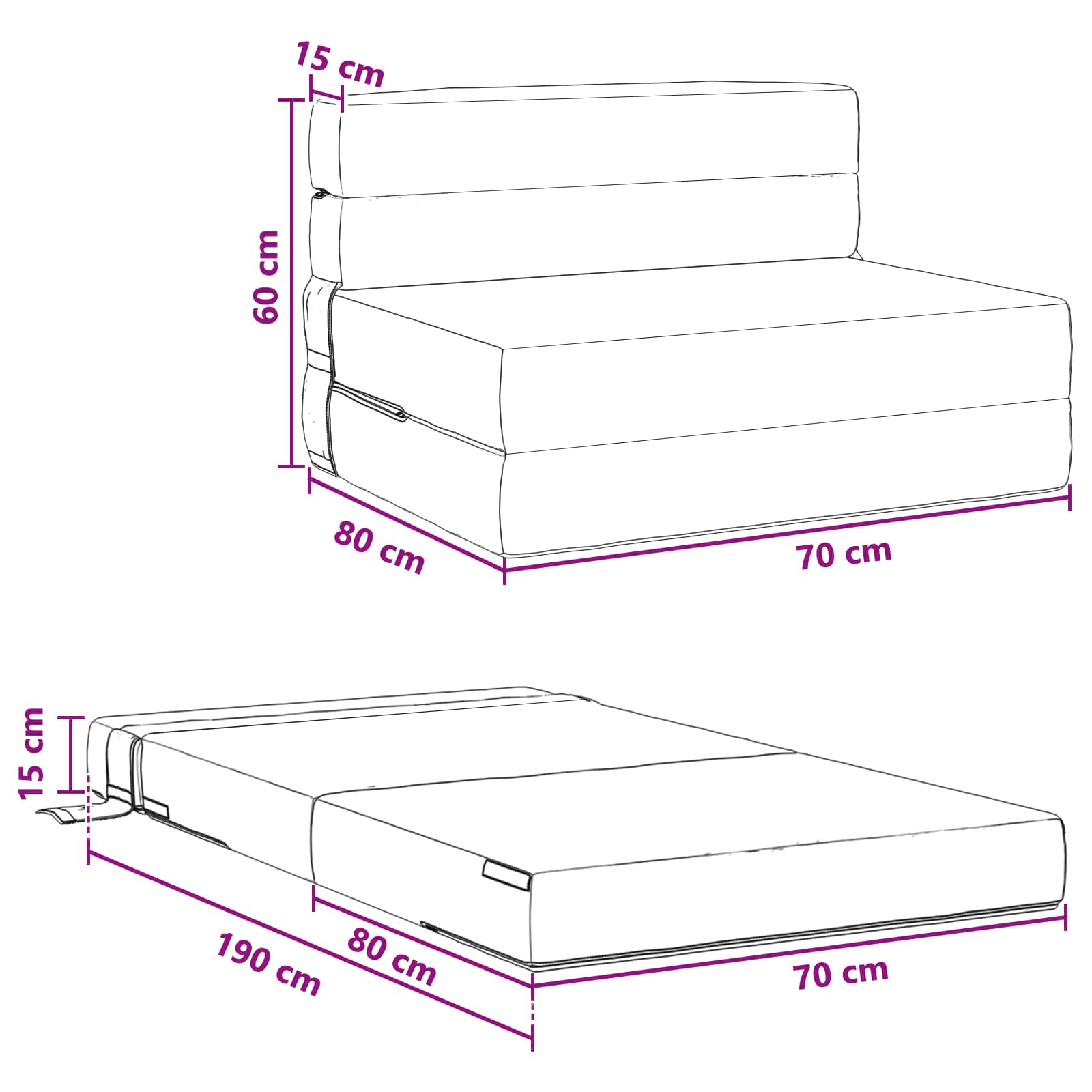 Vouwsofa Bed Blauw 190 x 70 x 15 cm Fluweel is nu te koop bij PeponiXL, paradijselijk wonen!
