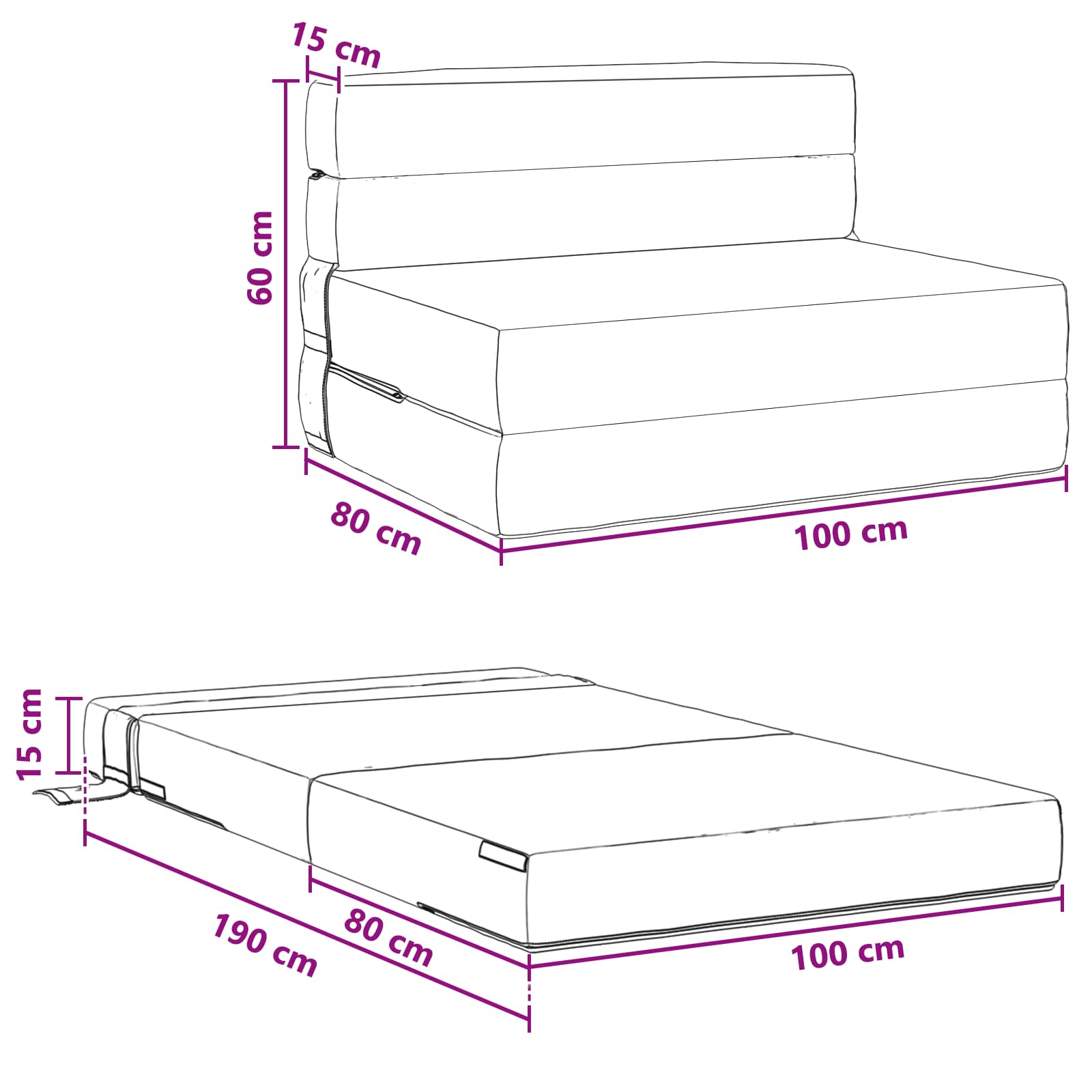 Vouwsofa Bed Blauw 190 x 100 x 15 cm Stof is nu te koop bij PeponiXL, paradijselijk wonen!