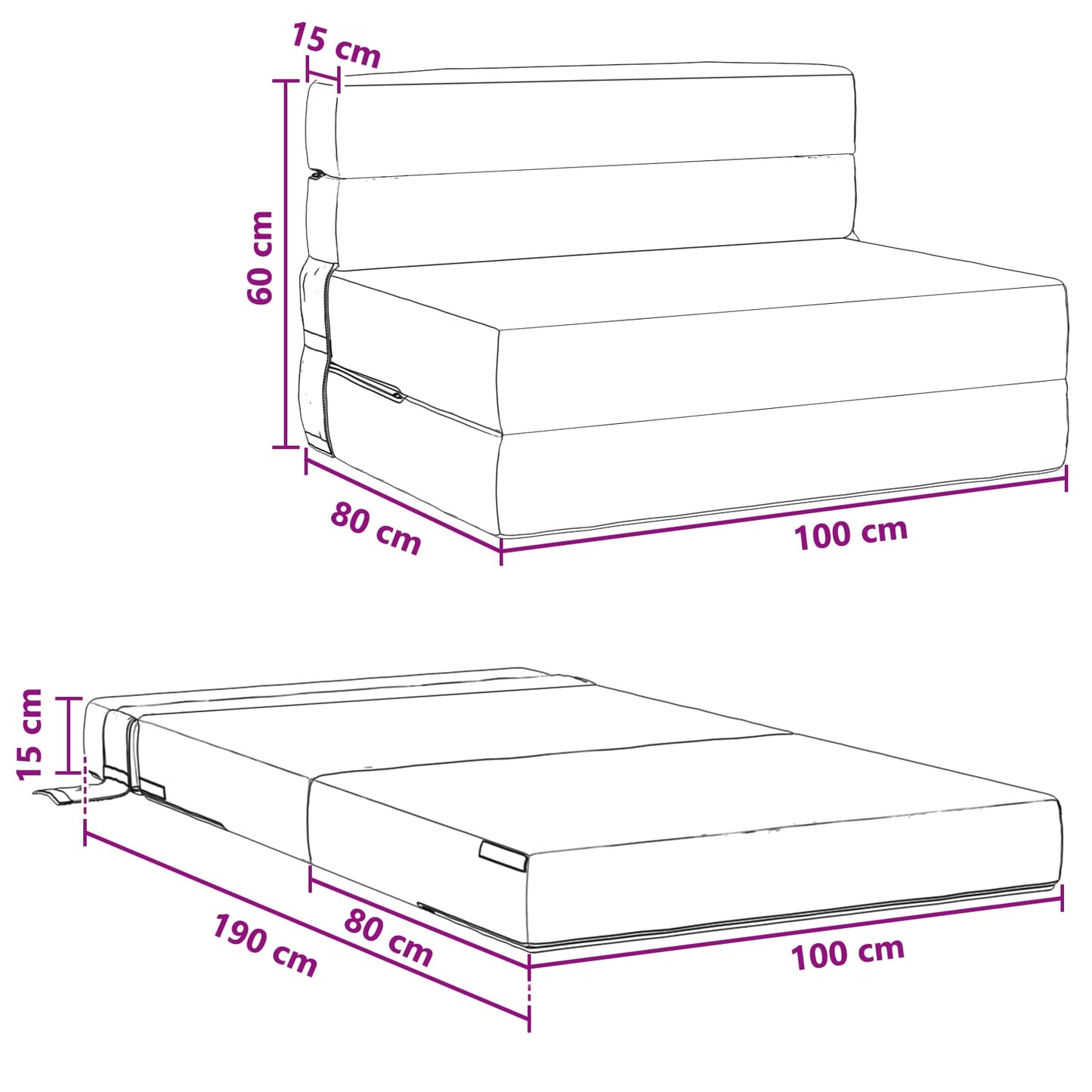 Vouwsofa Bed Lichtgrijs 190 x 100 x 15 cm Fluweel is nu te koop bij PeponiXL, paradijselijk wonen!