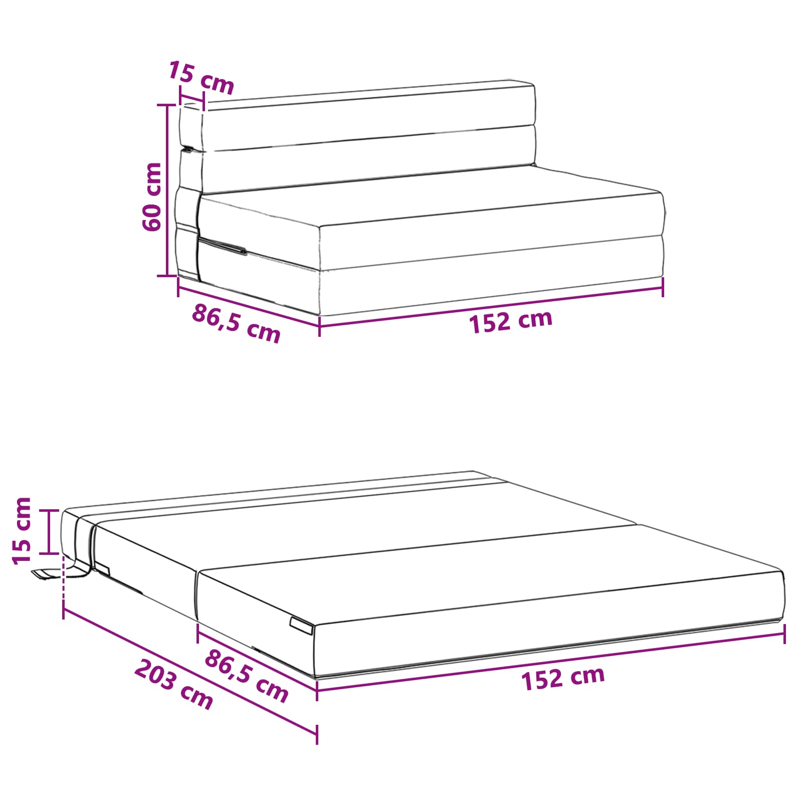 Vouwsofa Bed Taupe 203 x 152 x 15 cm Stof is nu te koop bij PeponiXL, paradijselijk wonen!