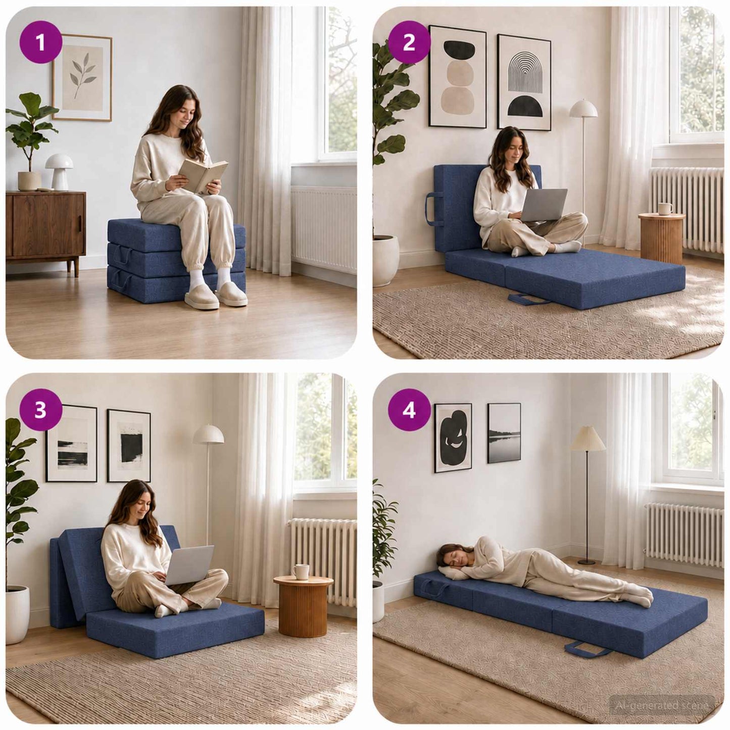 Vouwbare Bankbed 75 x 63 x 45 cm Blauw is nu te koop bij PeponiXL, paradijselijk wonen!