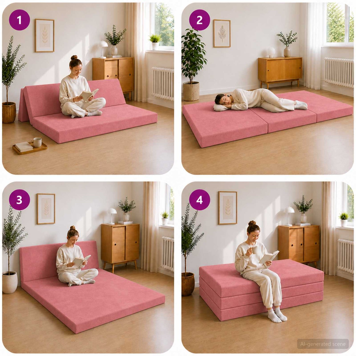 Vouwbare Bankbed 120 x 67 x 45 cm Roze is nu te koop bij PeponiXL, paradijselijk wonen!