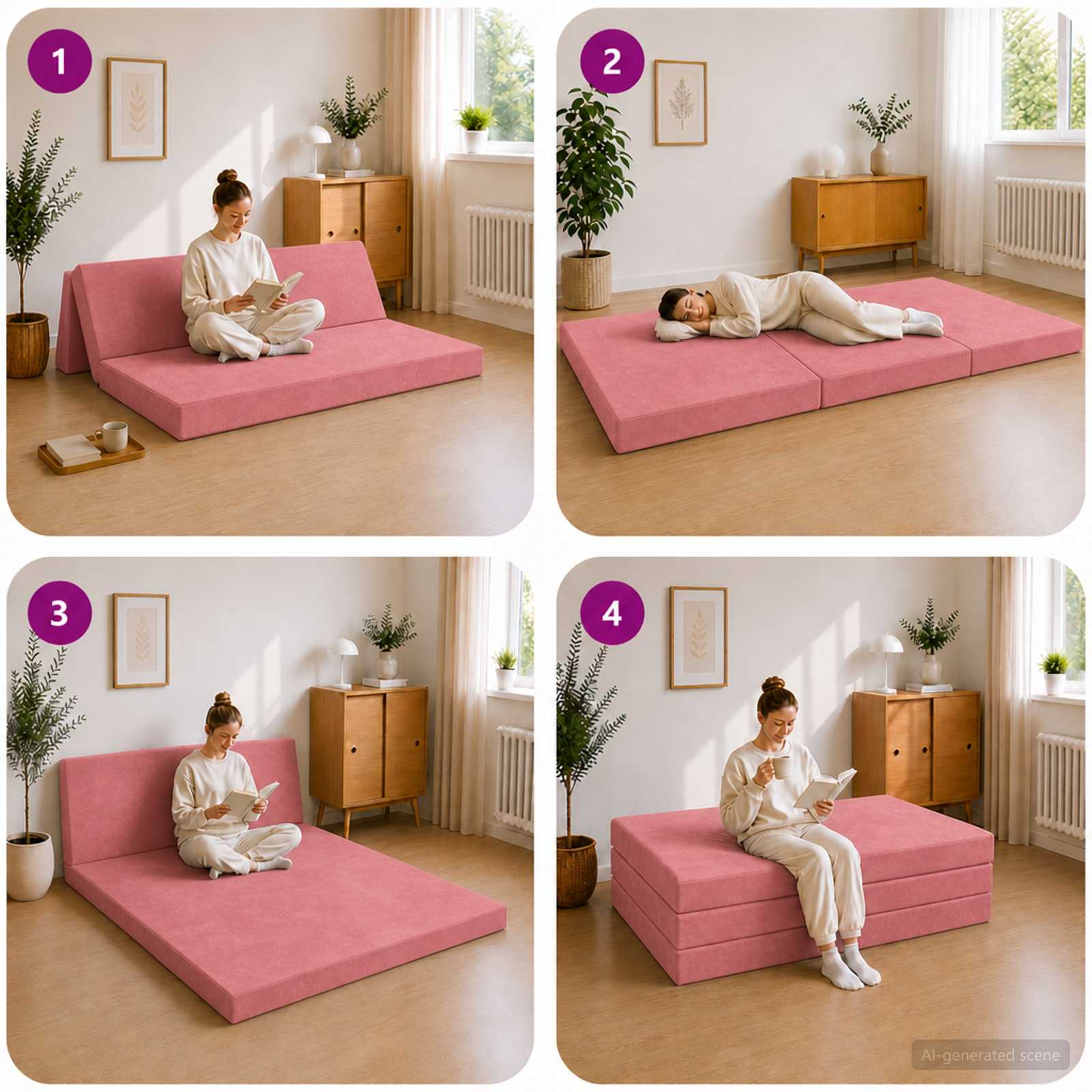 Vouwbare Bankbed 120 x 67 x 45 cm Roze is nu te koop bij PeponiXL, paradijselijk wonen!
