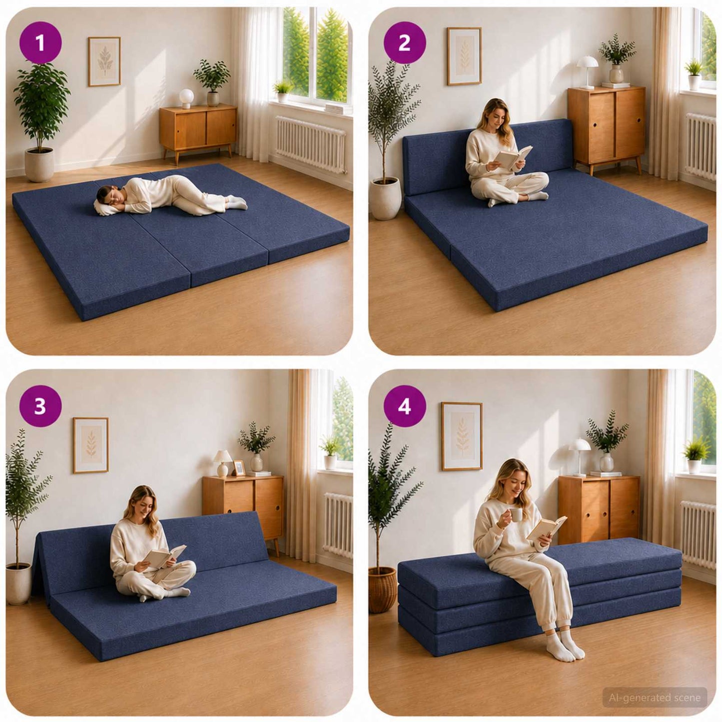 Vouwbare Bankbed 180 x 67 x 45 cm Blauw is nu te koop bij PeponiXL, paradijselijk wonen!