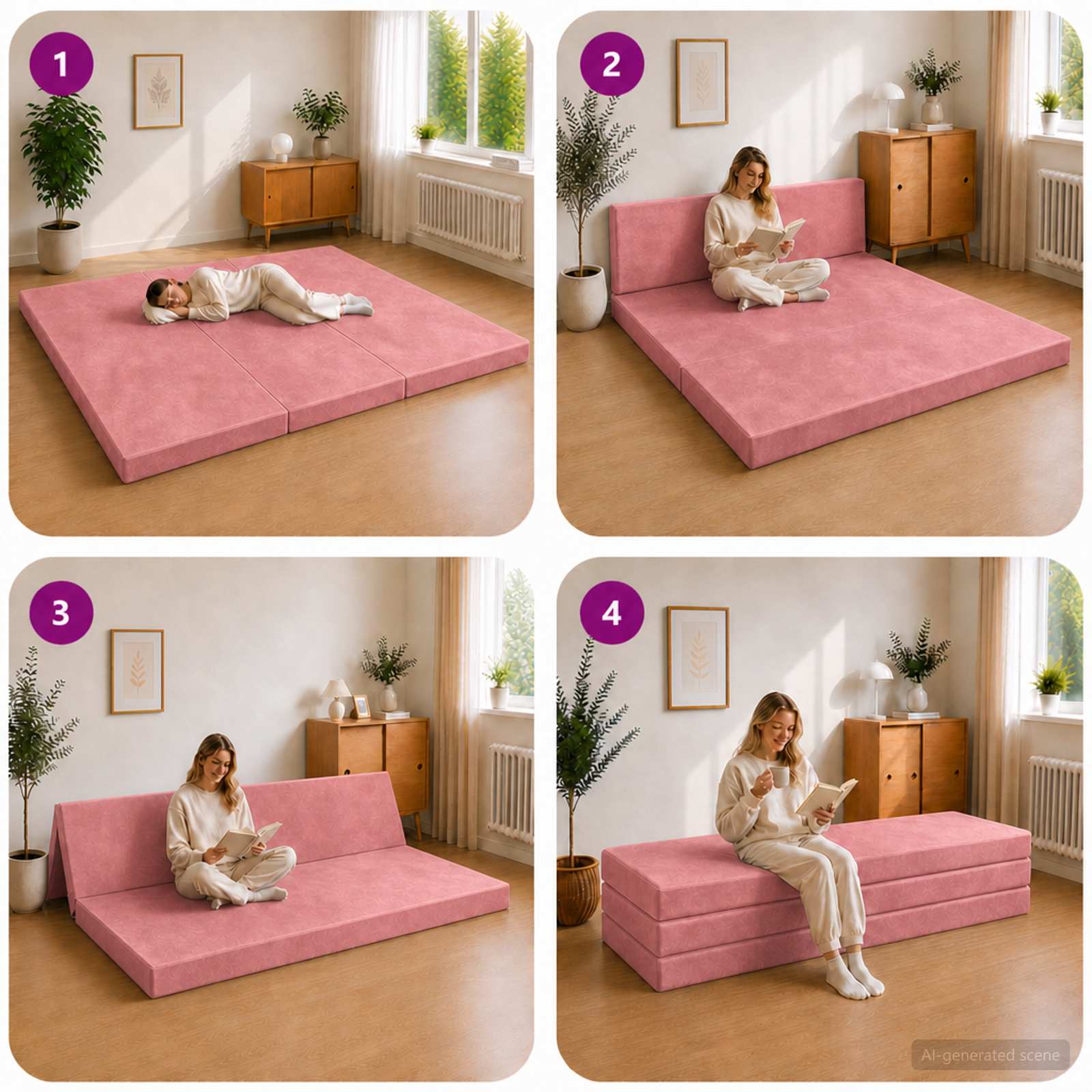 Vouwbare Bankbed 180 x 67 x 45 cm Roze is nu te koop bij PeponiXL, paradijselijk wonen!
