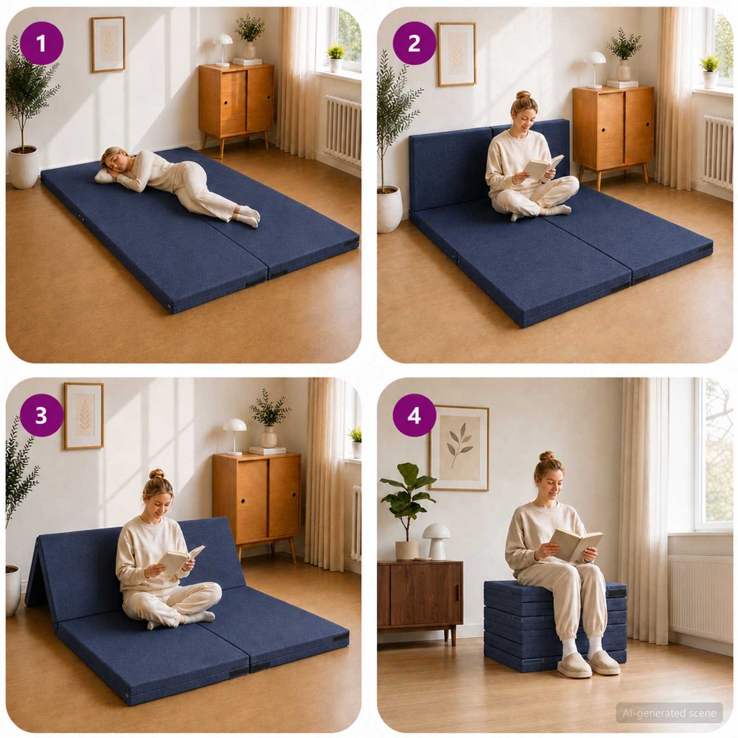 Vouwbare Bankbed 140 x 67 x 45 cm Blauw is nu te koop bij PeponiXL, paradijselijk wonen!