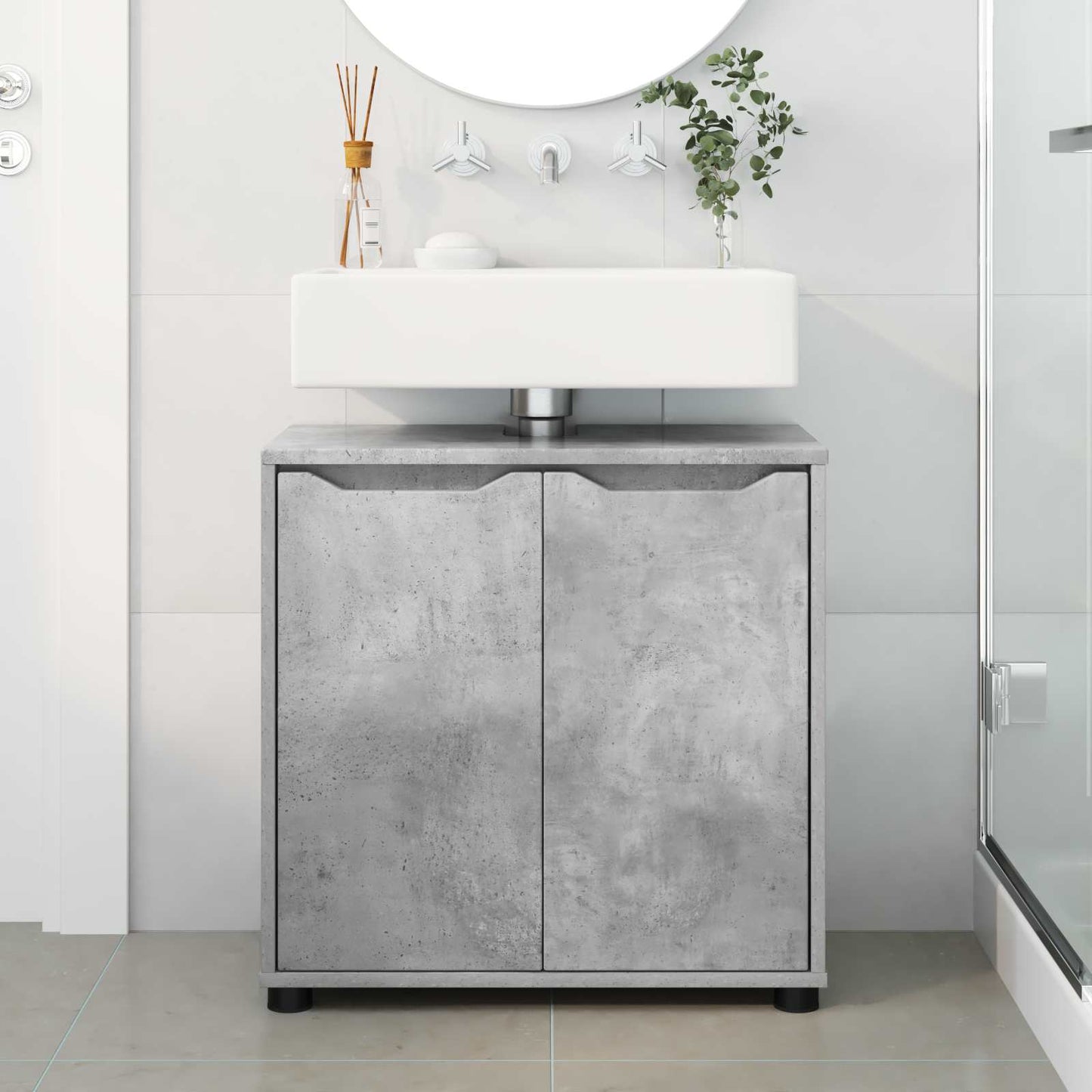 Badkamer wastafelkast Beton Grijs 60 x 30 x 60 cm Bewerkt hout is nu te koop bij PeponiXL, paradijselijk wonen!