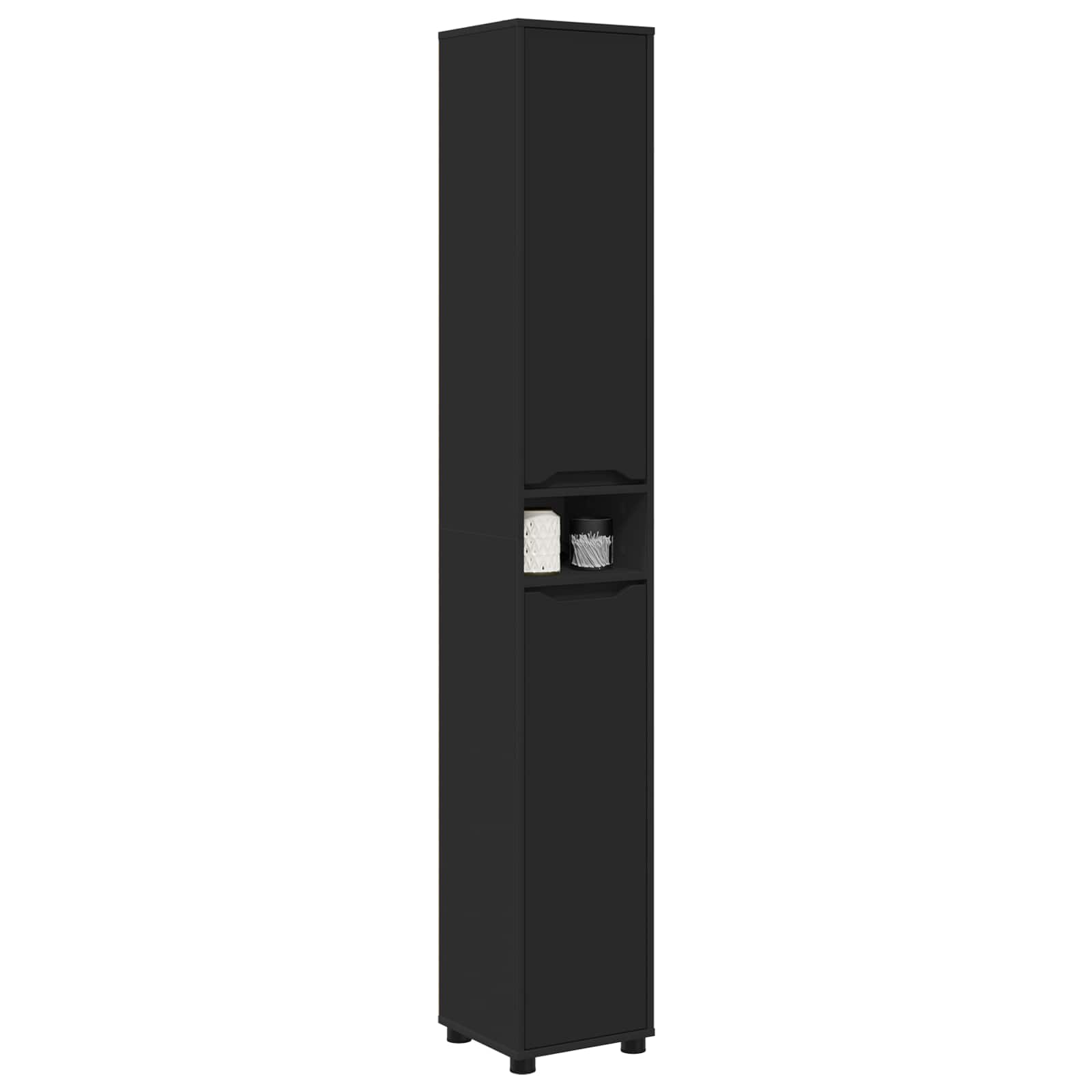 Badkamer Kast met plank Zwart 30,5 x 30 x 195 cm Bewerkt hout is nu te koop bij PeponiXL, paradijselijk wonen!