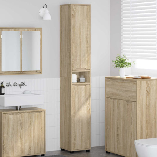 Badkamer Kast Sonoma Eiken 30,5 x 30 x 195 cm Bewerkt hout is nu te koop bij PeponiXL, paradijselijk wonen!