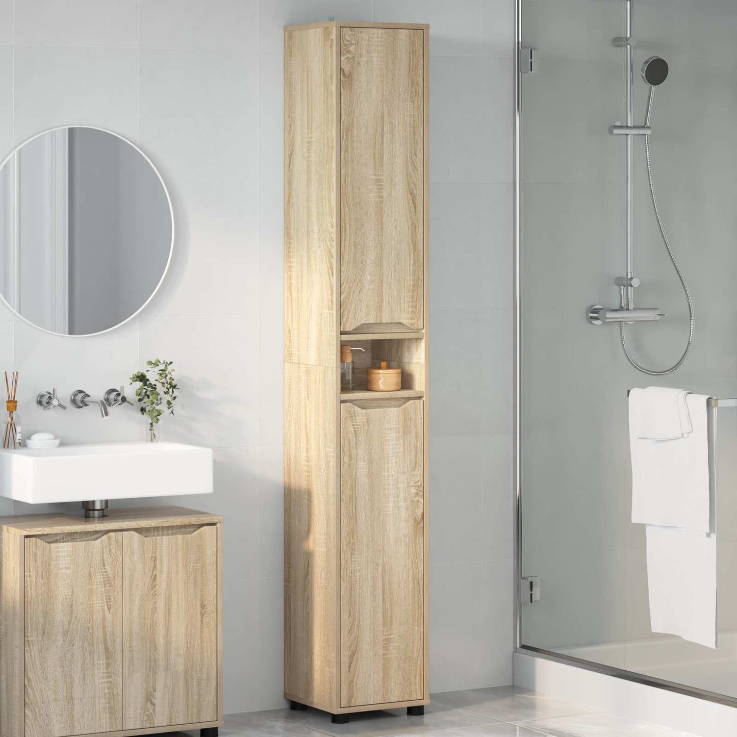 Badkamer Kast Sonoma Eiken 30,5 x 30 x 195 cm Bewerkt hout is nu te koop bij PeponiXL, paradijselijk wonen!