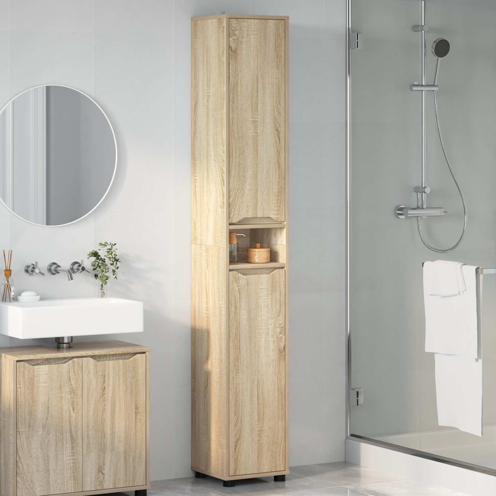 Badkamer Kast Sonoma Eiken 30,5 x 30 x 195 cm Bewerkt hout is nu te koop bij PeponiXL, paradijselijk wonen!