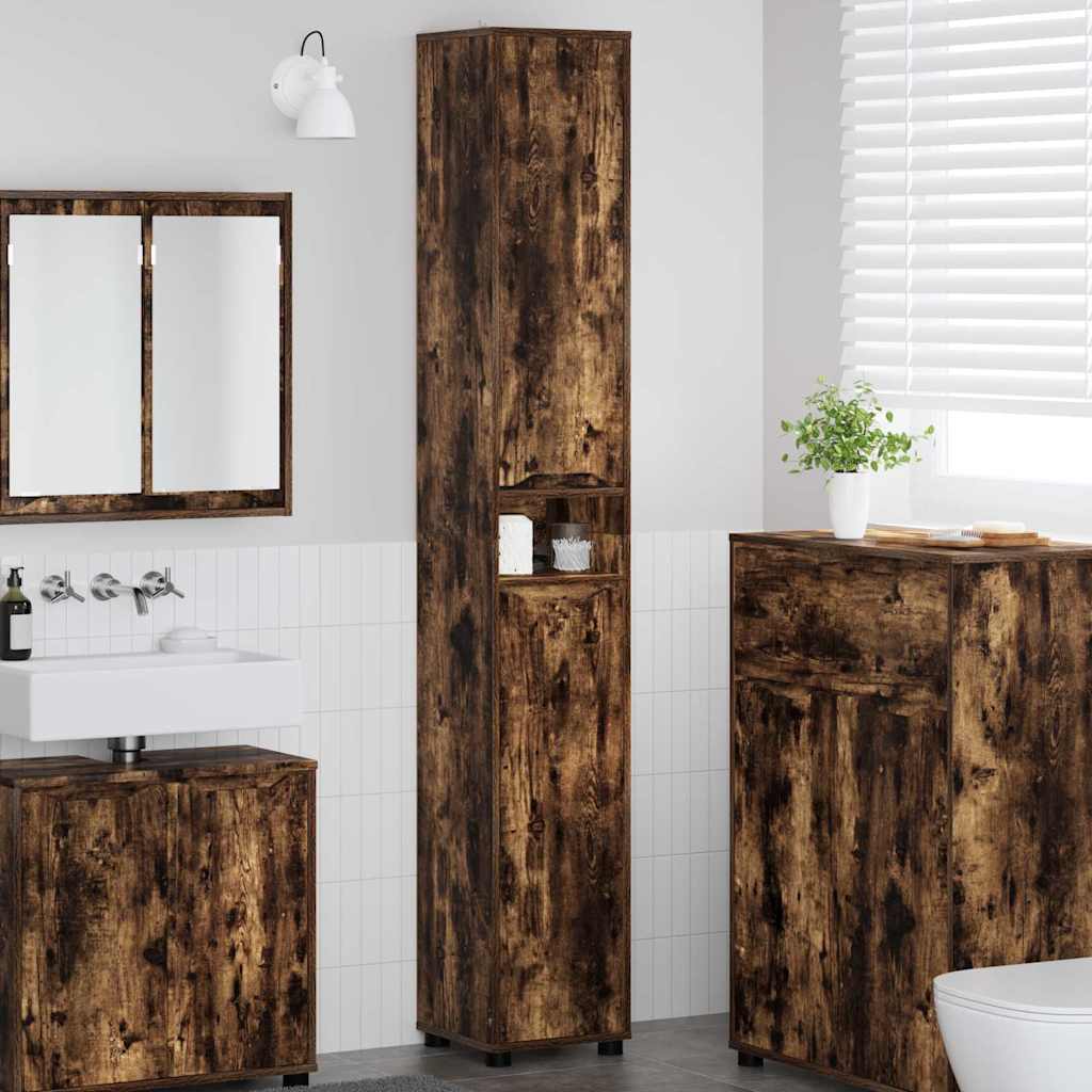 Badkamer Kast Gerookt eiken 30,5 x 30 x 195 cm Bewerkt hout is nu te koop bij PeponiXL, paradijselijk wonen!