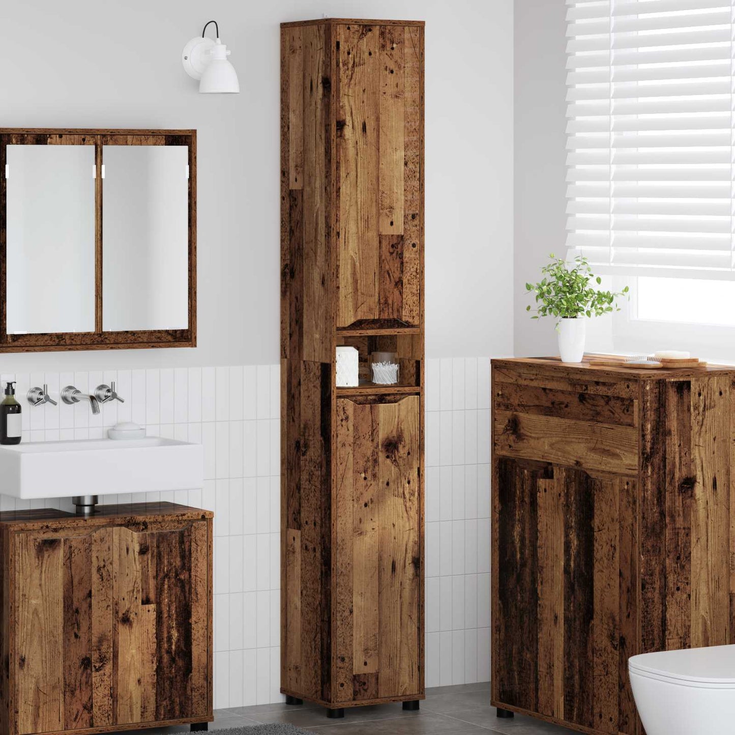 Badkamer Kast Oud Hout 30,5 x 30 x 195 cm Bewerkt hout is nu te koop bij PeponiXL, paradijselijk wonen!
