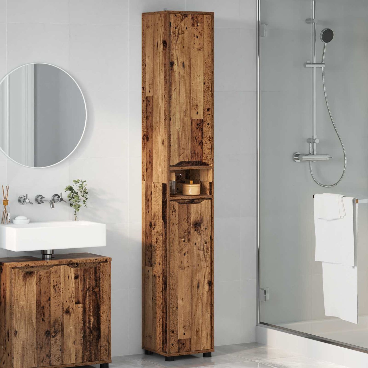 Badkamer Kast Oud Hout 30,5 x 30 x 195 cm Bewerkt hout is nu te koop bij PeponiXL, paradijselijk wonen!
