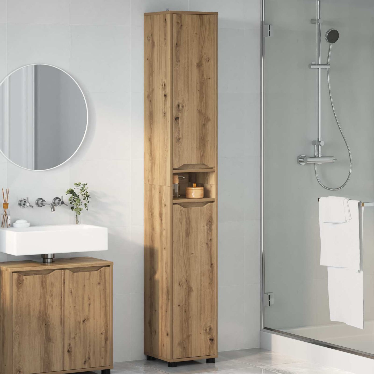 Badkamer Kast Artisan Eiken 30,5 x 30 x 195 cm Bewerkt hout is nu te koop bij PeponiXL, paradijselijk wonen!