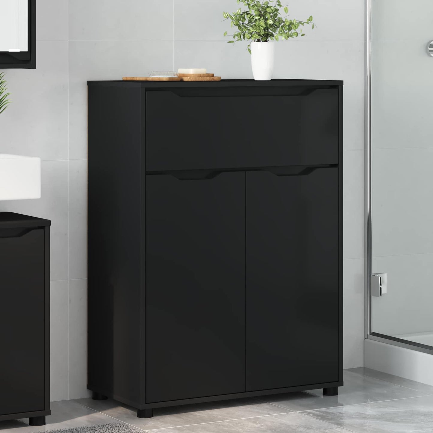 Badkamer Kast met lade Zwart 72,5 x 36,5 x 100 cm Bewerkt hout is nu te koop bij PeponiXL, paradijselijk wonen!