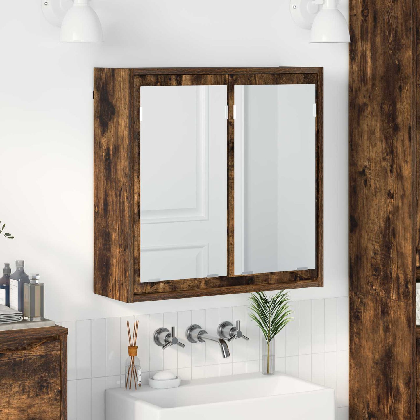 Badkamer spiegelkast Gerookt eiken 60 x 20 x 60 cm Bewerkt hout is nu te koop bij PeponiXL, paradijselijk wonen!