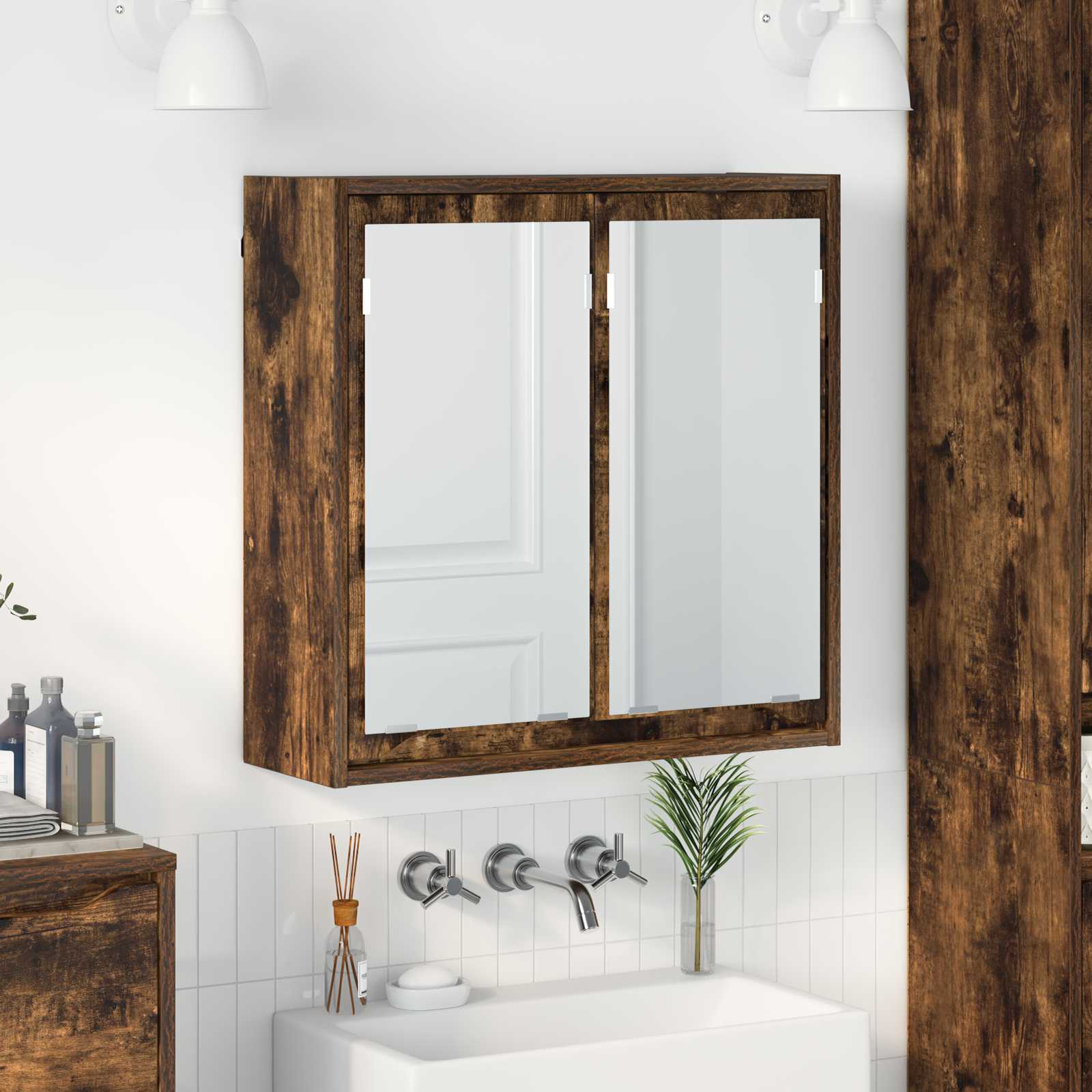 Badkamer spiegelkast Gerookt eiken 60 x 20 x 60 cm Bewerkt hout is nu te koop bij PeponiXL, paradijselijk wonen!