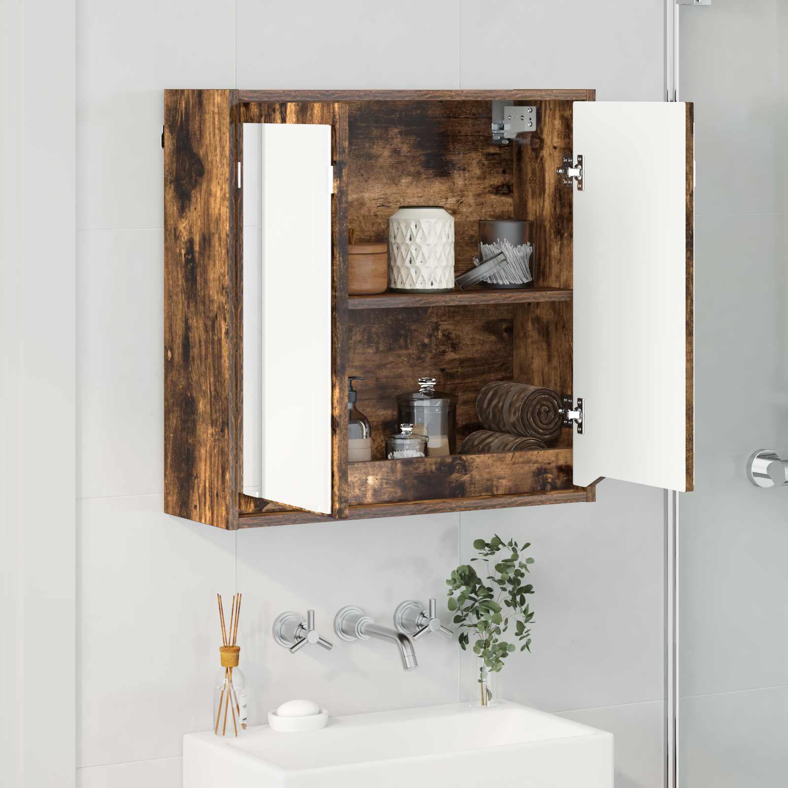 Badkamer spiegelkast Gerookt eiken 60 x 20 x 60 cm Bewerkt hout is nu te koop bij PeponiXL, paradijselijk wonen!