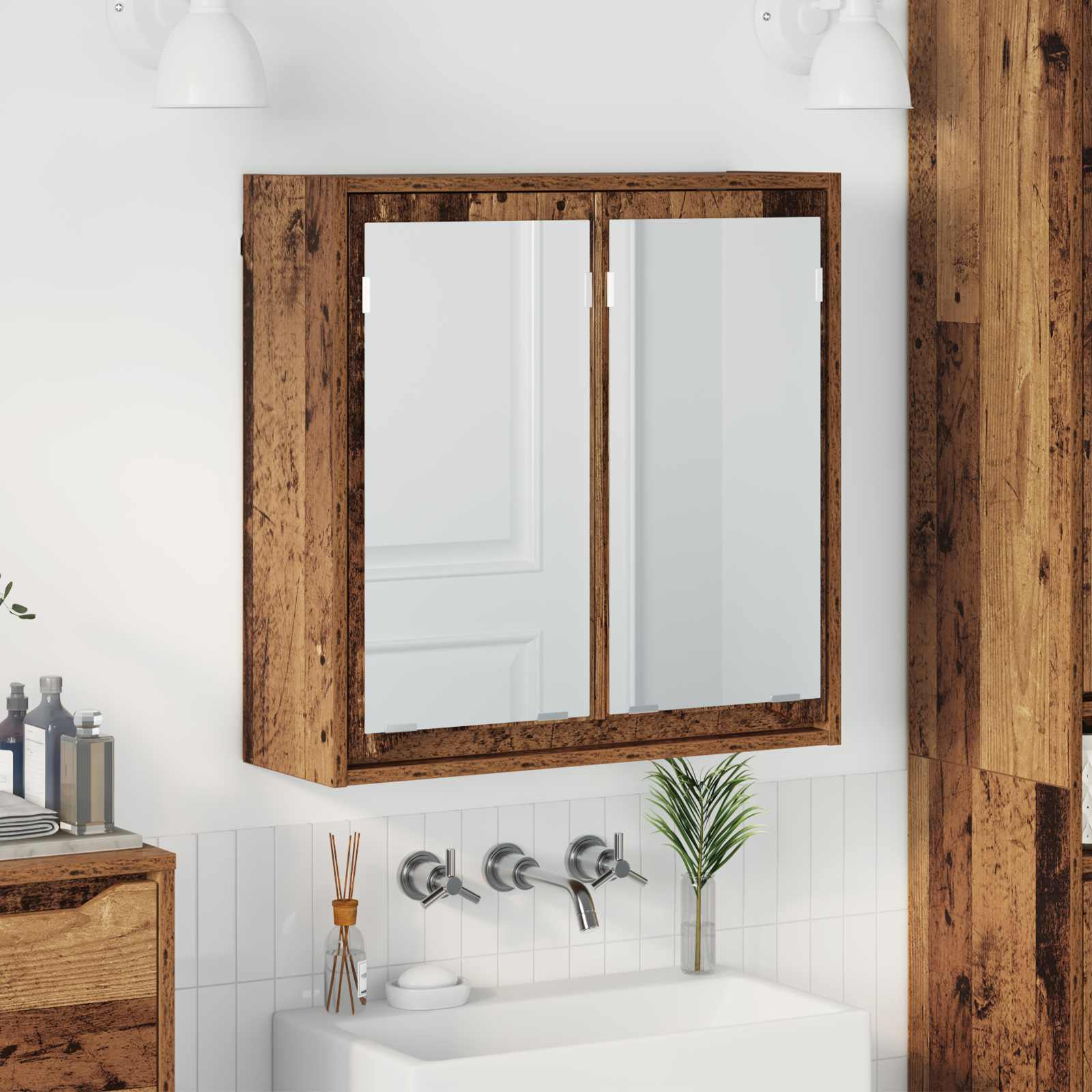 Badkamer spiegelkast Oud Hout 60 x 20 x 60 cm Bewerkt hout is nu te koop bij PeponiXL, paradijselijk wonen!