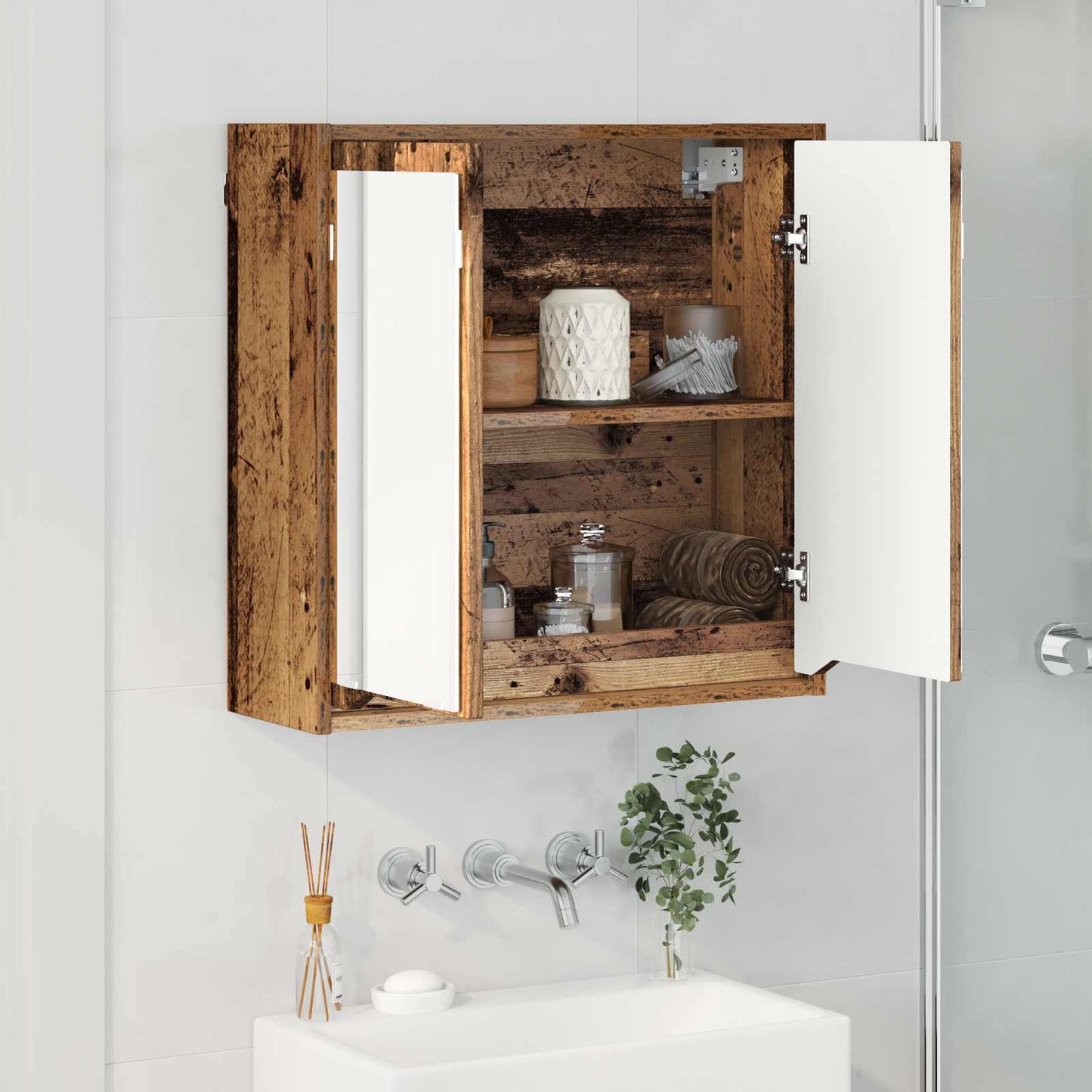 Badkamer spiegelkast Oud Hout 60 x 20 x 60 cm Bewerkt hout is nu te koop bij PeponiXL, paradijselijk wonen!