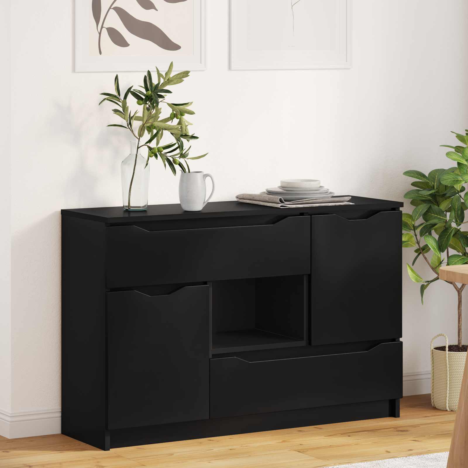 Dressoir met lade Zwart 100 x 30 x 65,6 Bewerkt hout is nu te koop bij PeponiXL, paradijselijk wonen!