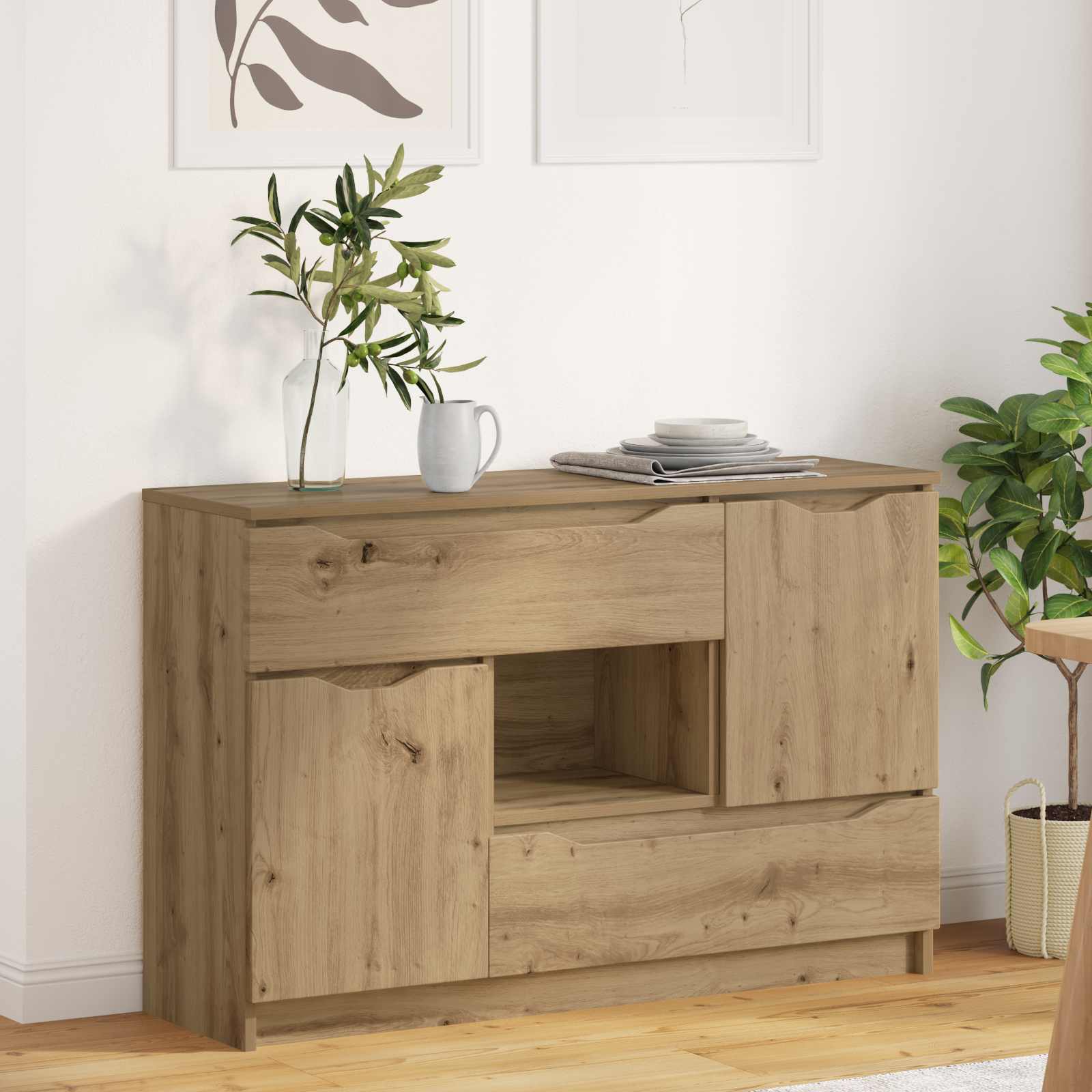 Dressoir Artisan Eiken 100 x 30 x 65,6 Bewerkt hout is nu te koop bij PeponiXL, paradijselijk wonen!