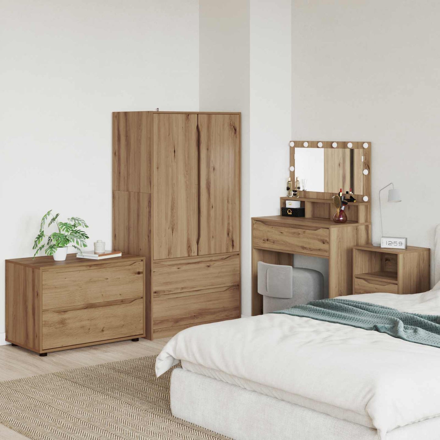 Opbergkast 80 x 48 x 57 cm Bewerkt hout Artisan Eiken