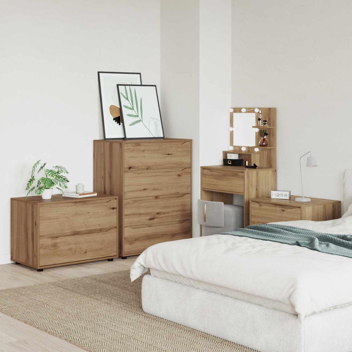 Opbergkast 80 x 48 x 57 cm Bewerkt hout Artisan Eiken