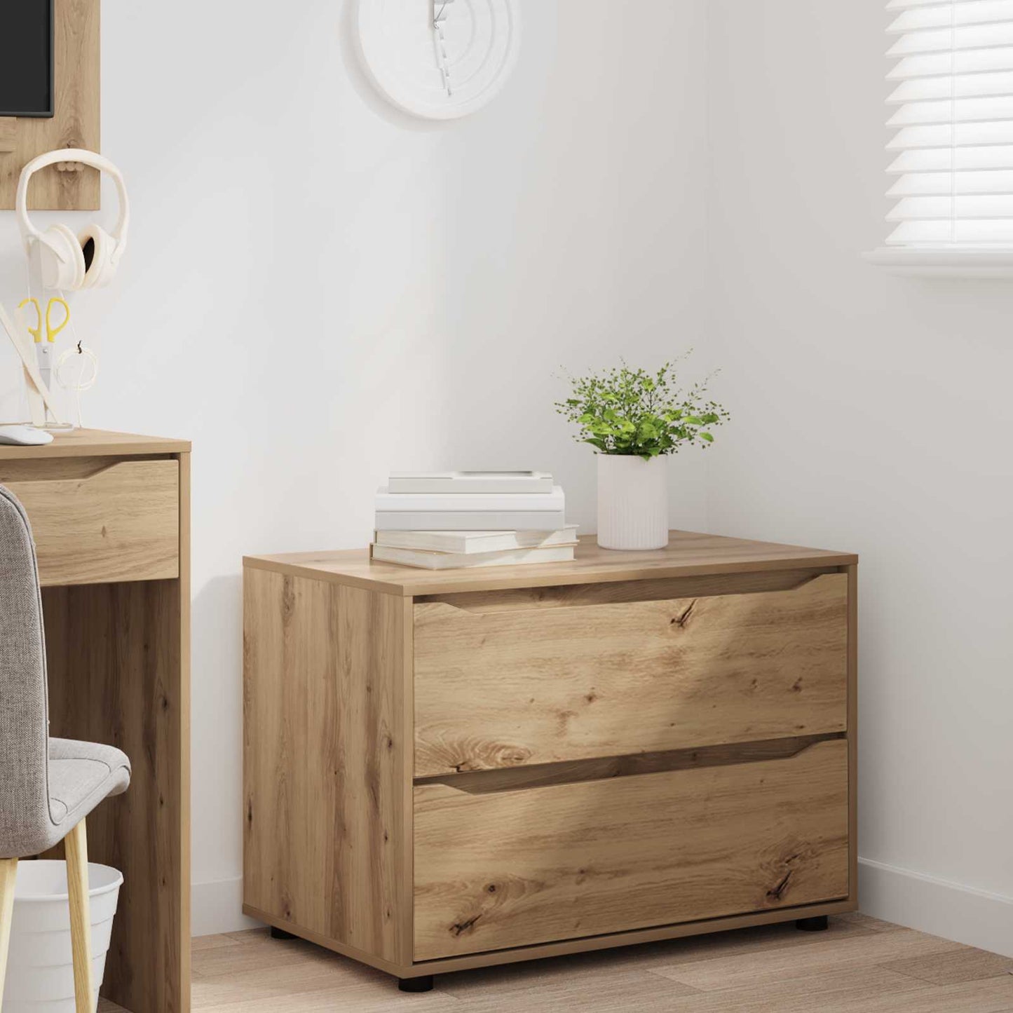 Opbergkast 80 x 48 x 57 cm Bewerkt hout Artisan Eiken