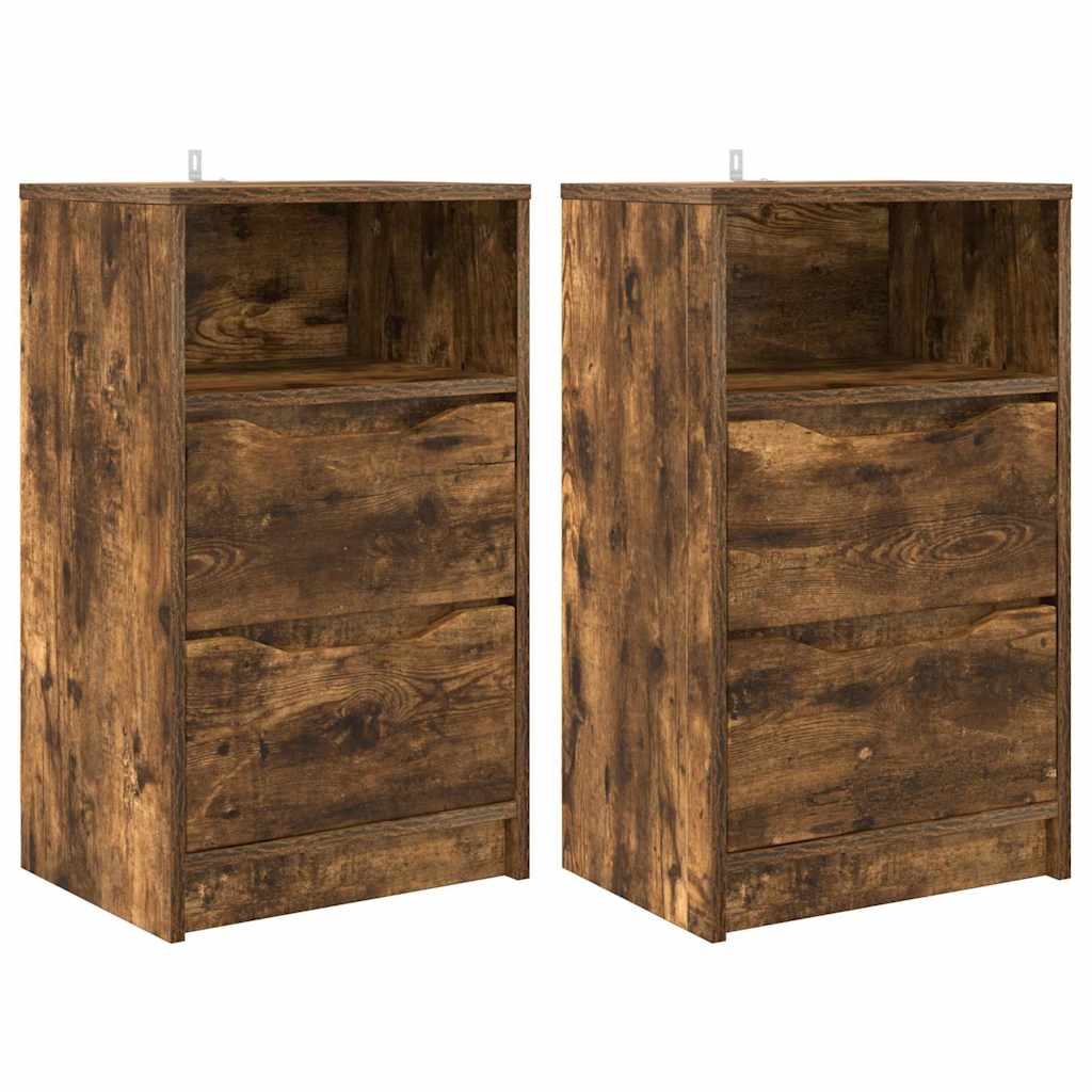 Nachtkastjes 2 pcs Gerookt eiken 40 x 30 x 467 cm Bewerkt hout is nu te koop bij PeponiXL, paradijselijk wonen!