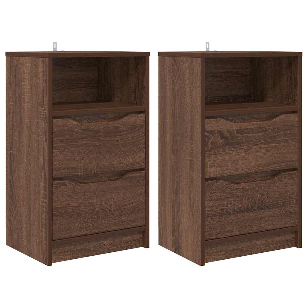 Nachtkastjes 2 pcs Bruin Eiken 40 x 30 x 467 cm Bewerkt hout is nu te koop bij PeponiXL, paradijselijk wonen!