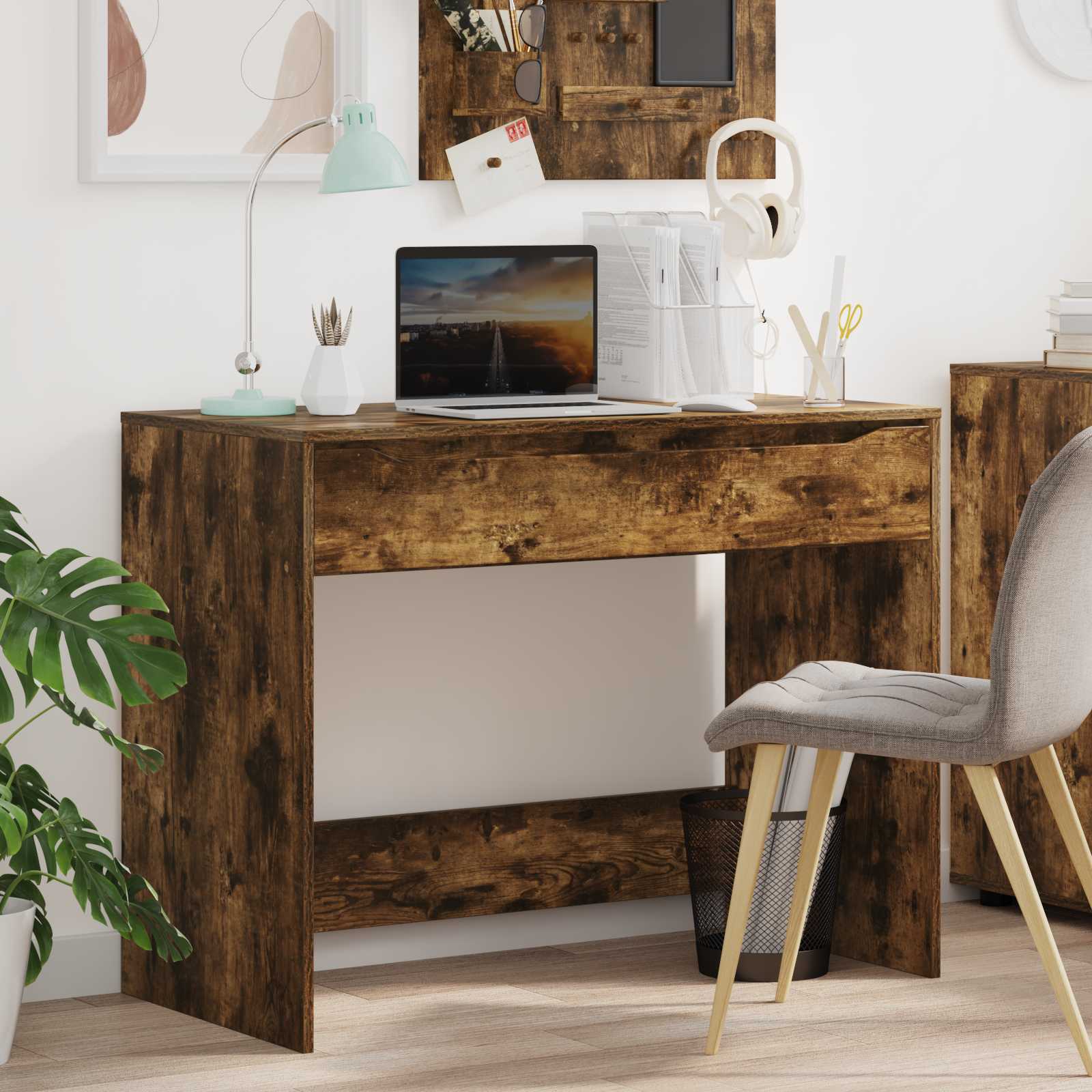 Bureau met Lade Gerookt eiken 100 x 50 x 78 cm Bewerkt hout is nu te koop bij PeponiXL, paradijselijk wonen!