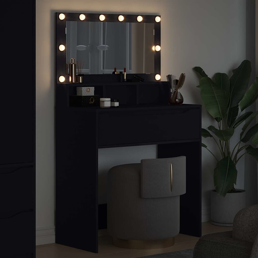 Slaapkamer Kaptafels Zwart 80 x 39,6 x 135 cm Bewerkt hout is nu te koop bij PeponiXL, paradijselijk wonen!
