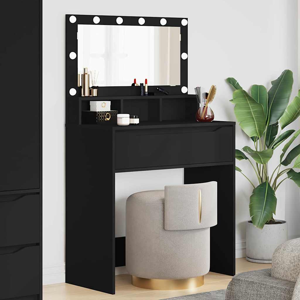 Slaapkamer Kaptafels Zwart 80 x 39,6 x 135 cm Bewerkt hout is nu te koop bij PeponiXL, paradijselijk wonen!